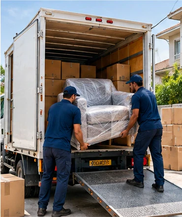 Household furniture being loaded into a moving truck