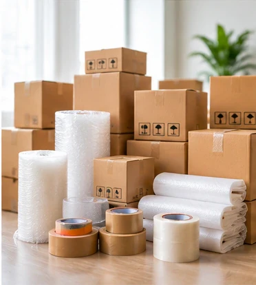 Packing materials and boxes prepared for moving