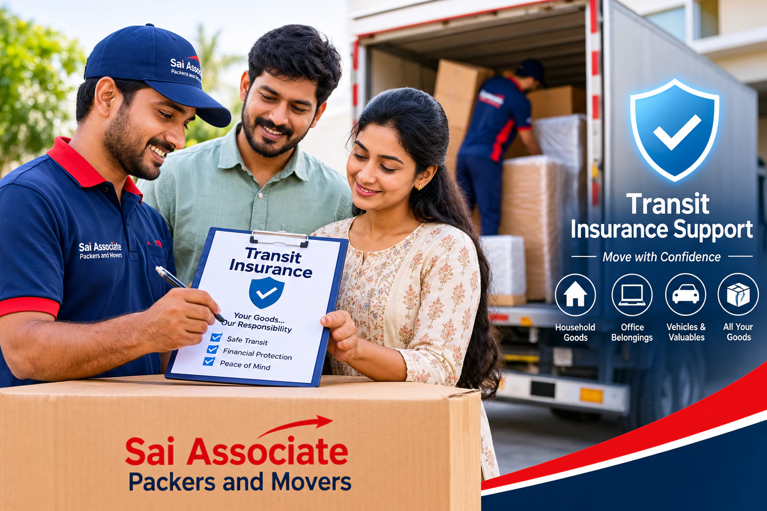 Packed household belongings prepared for moving and transit insurance support